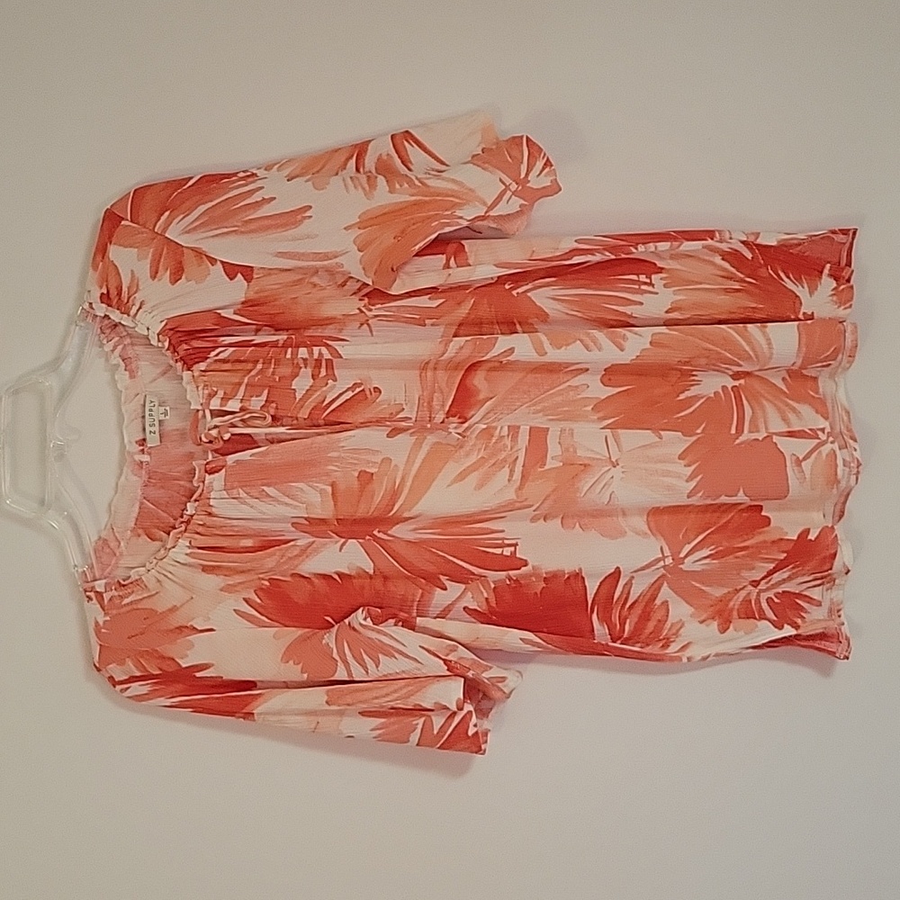 Z Supply Floral Short Sleeve Top, Size Large
